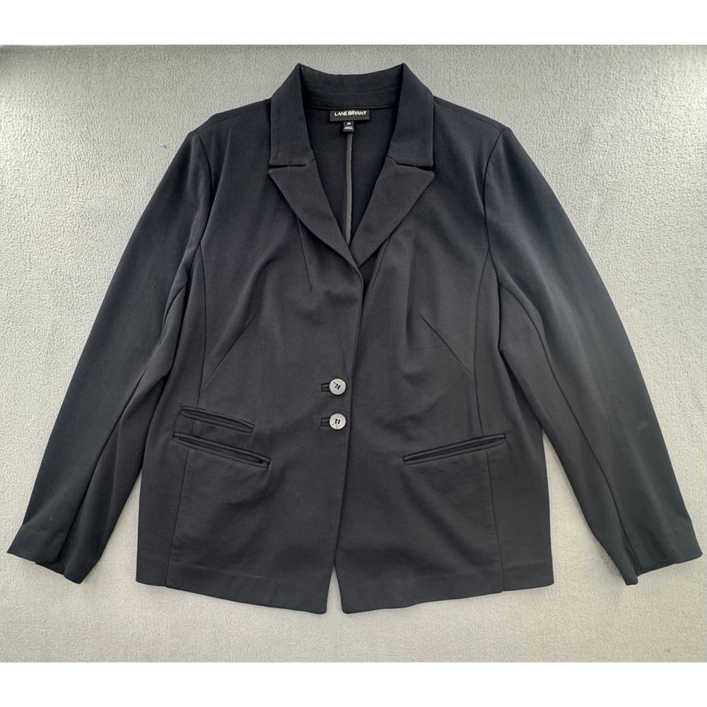 Lane Bryant Blazer Sz 20 Black Knit Two Button Notched Lapel Office Business